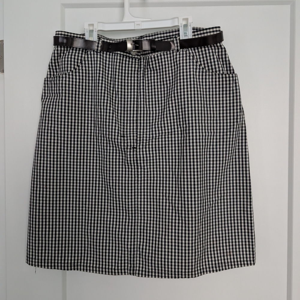 SALE -- Marks & Spencer, belted Black and White Checkered Skirt, US 14 / UK 18 - Picture 2 of 8